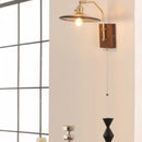 Helnys Walnut Wood LED Wall Light Fixture Glass Pull Chain Switch