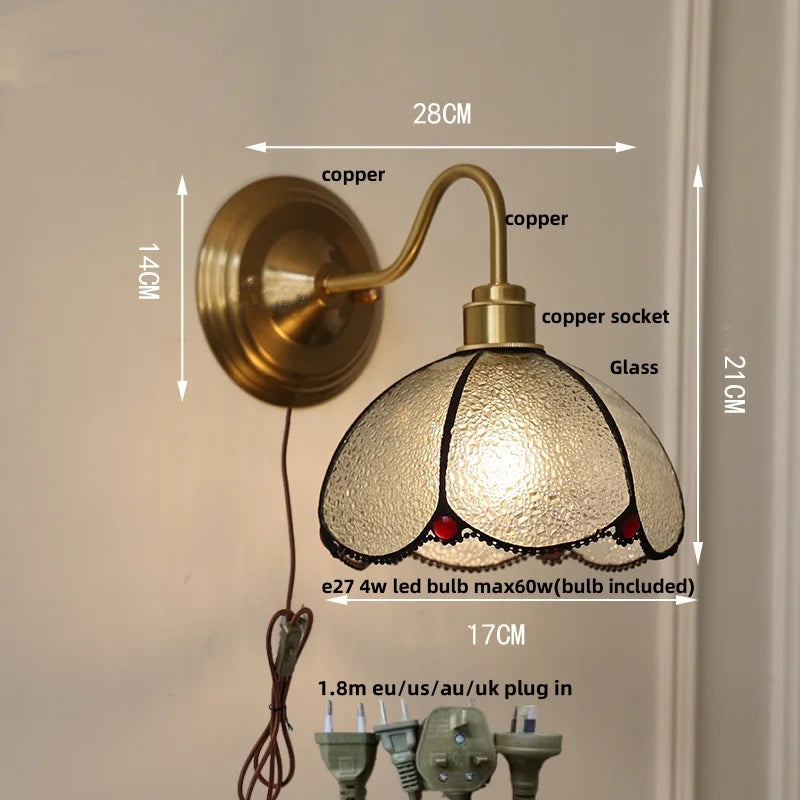 Helnys Vintage Copper Loft LED Wall Lights Glass Bedroom Lamparas De Pared