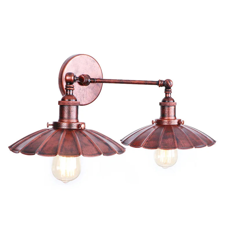 Helnys Rustic LED Wall Lamp 2 Heads Vintage Iron Industrial Style Light