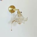 Helnys Flower Glass LED Wall Lamp with Pull Chain Switch - Copper Wall Light Fixtures