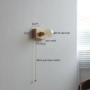 Helnys Vintage LED Wall Lamp with Pull Chain Switch, Walnut Ash Wood & Copper.