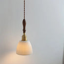Helnys Ceramic Copper LED Pendant Light with Wood Handle for Home Decor