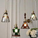 Helnys Vintage Europe Style LED Pendant Light with Wood, Copper, Glass Lampshade