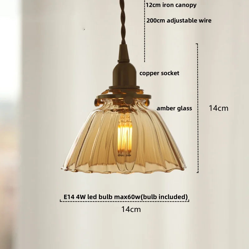 Helnys Amber Glass Pendant Light - Nordic Modern LED Fixture with Adjustable Wire
