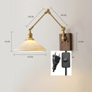 Helnys Copper Swing Arm LED Wall Light with Pull Chain Switch and Walnut Canopy