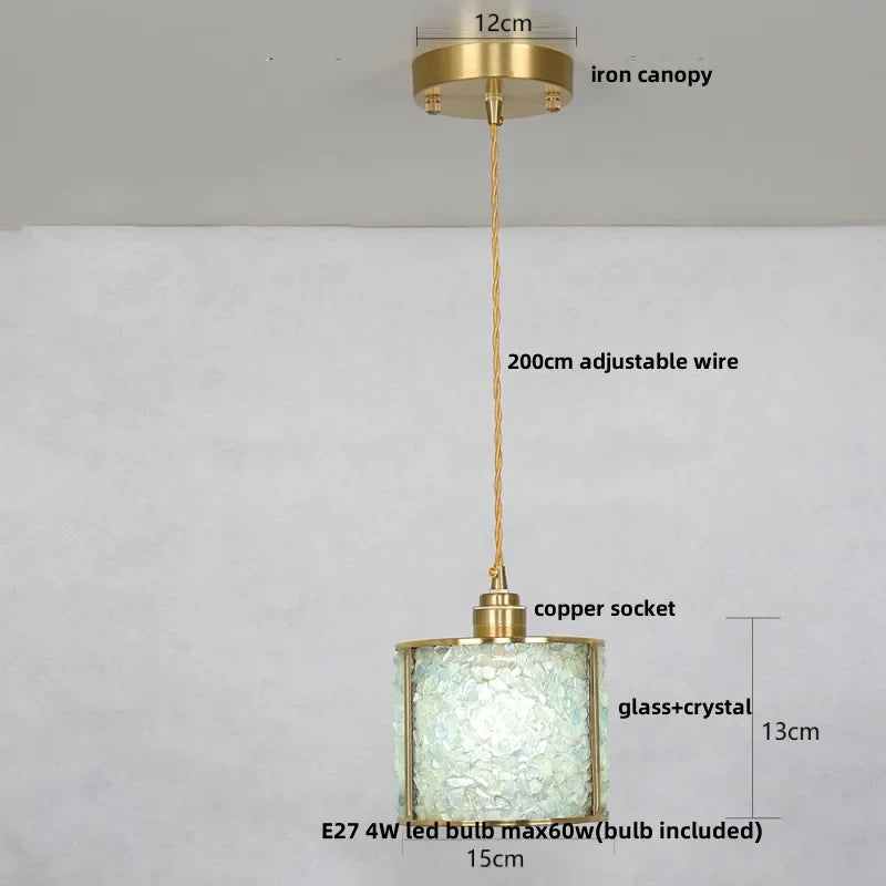 Helnys Crystal Glass LED Pendant Light Fixture American Style Luxury Hang Lamp