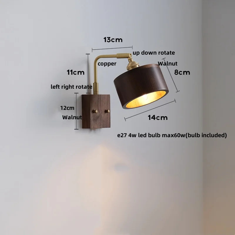 Helnys Walnut Wood LED Wall Sconce with Pull Chain Switch