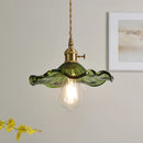 Helnys Green Flower Glass LED Pendant Lights for Kitchen Restaurant, Modern Bar Decor