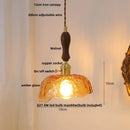 Helnys Green Glass LED Pendant Light with Walnut Wood Knob Switch