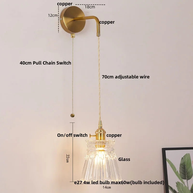 Helnys Adjustable LED Wall Lights Glass Bedside Lamp Modern Stair Light Fixtures