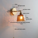 Helnys Clear Glass LED Wall Lamp with Pull Chain for Modern Bathroom Mirror Lighting