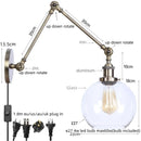 Helnys Industrial Vintage Swing Arm LED Lamp with Pull Chain Switch