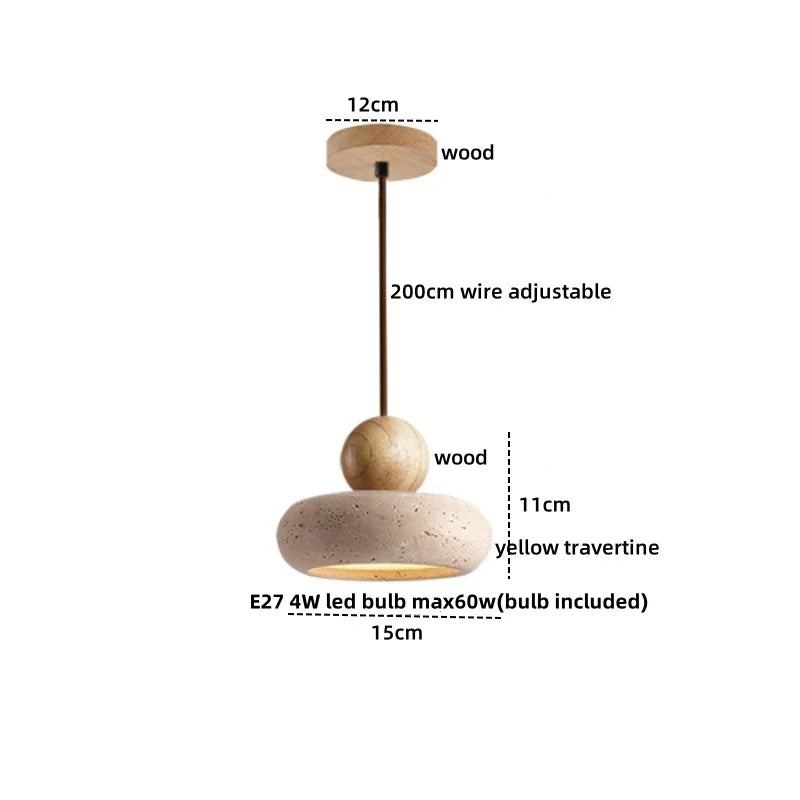 Helnys Adjustable LED Pendant Lights Yellow Travertine Wood Base Nordic Modern Hang Lamp