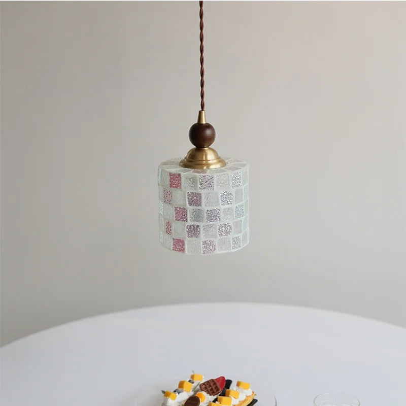Helnys Walnut Wood LED Glass Pendant Light Fixture - Modern Nordic Hanging Lamp