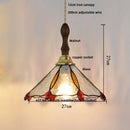 Helnys Tiffany Glass Pendant Lights Vintage Walnut Wood LED Hanging Lamp