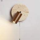 Helnys Wood LED Wall Sconce Pull Chain Rotate Yellow Travertine Modern Lighting