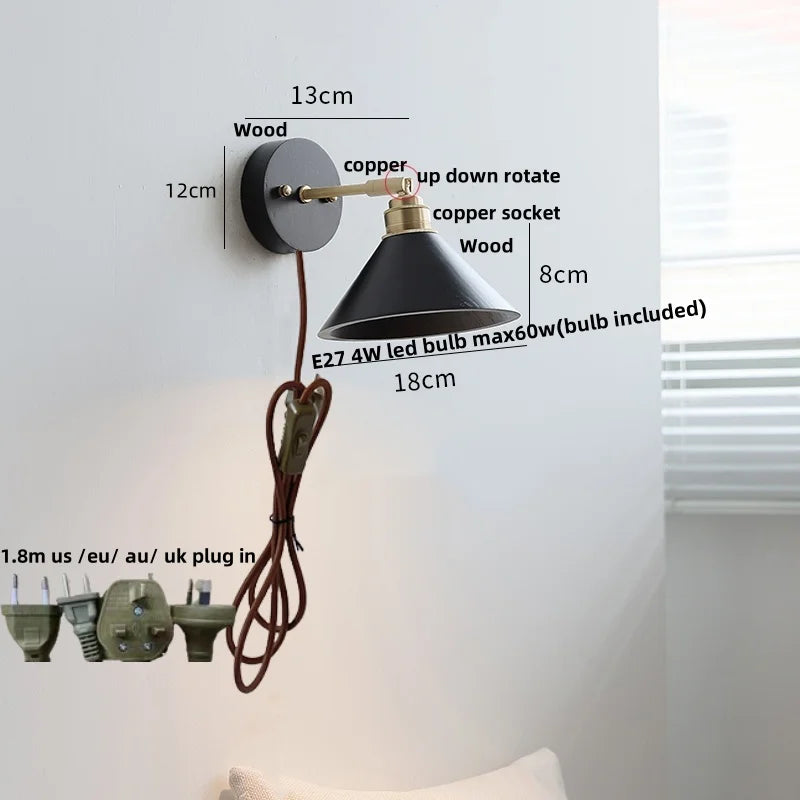 Helnys Black Wood LED Wall Sconce Rotatable Stair Light