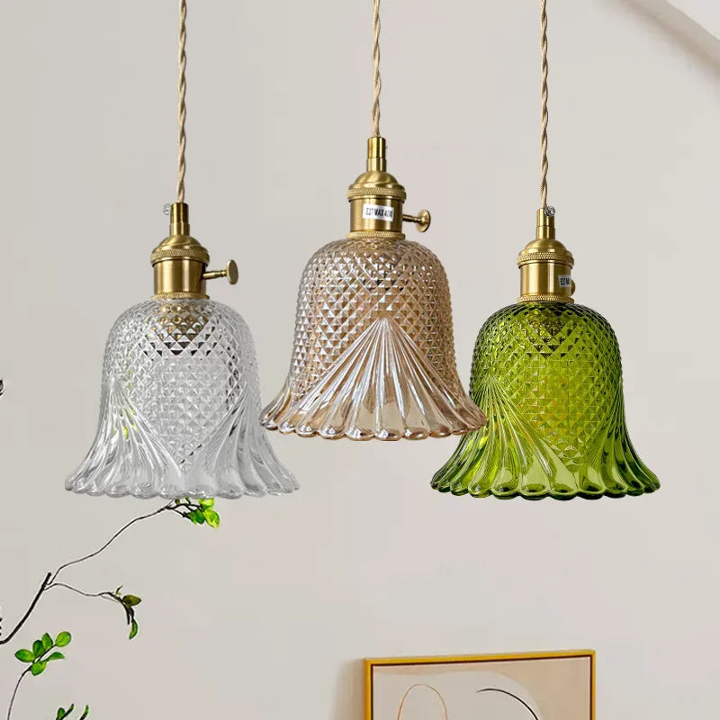 Helnys Flower Glass LED Pendant Lamp, Japan Style Hanging Light Fixtures
