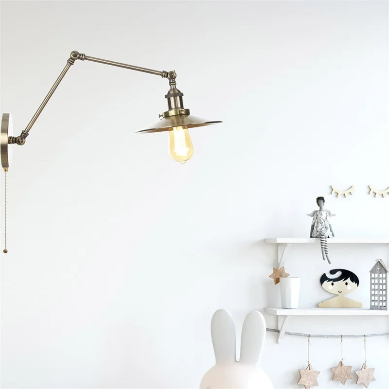 Helnys Vintage Industrial Style Long Arm LED Wall Sconce Bedside Lamp