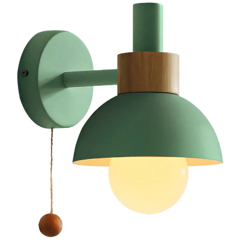 Helnys Wood Sconce LED Wall Lamp with Pull Chain Switch