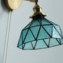Helnys Tiffany Blue Glass LED Wall Sconce with Rotate Copper Pull Chain Switch