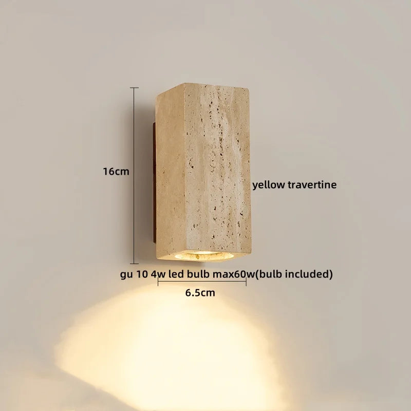 Helnys Nordic LED Wall Light COB Travertine Bedside Lamp - Yellow Square
