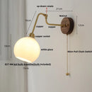 Helnys Amber Glass Wall Lights with Pull Chain Switch and Walnut Canopy