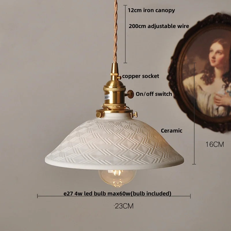 Helnys Flower Ceramic LED Pendant Lamp with Copper Socket, Adjustable Modern Hanging Light