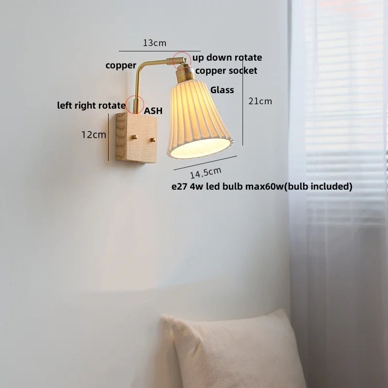 Helnys Rotatable Nordic Glass Wall Sconce with Pull Chain Switch