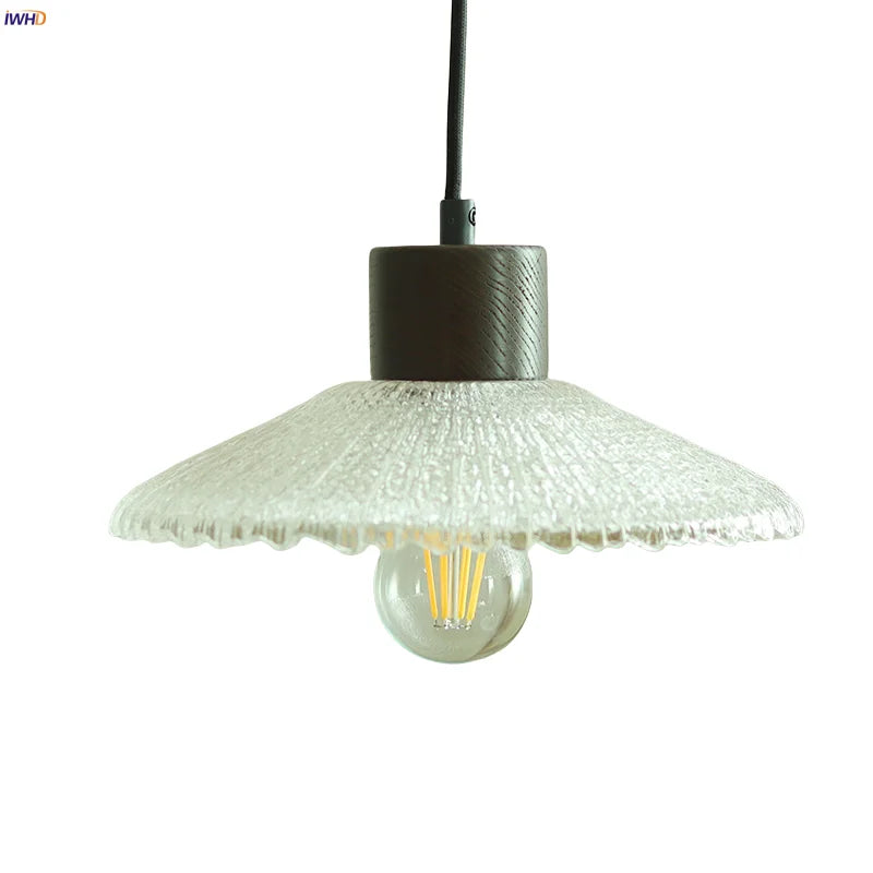 Helnys Glass LED Pendant Light Japan Style Wood Hanging Lamp