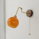 Helnys Copper LED Wall Sconce Amber Glass Walnut Base Nordic Modern Mirror Light