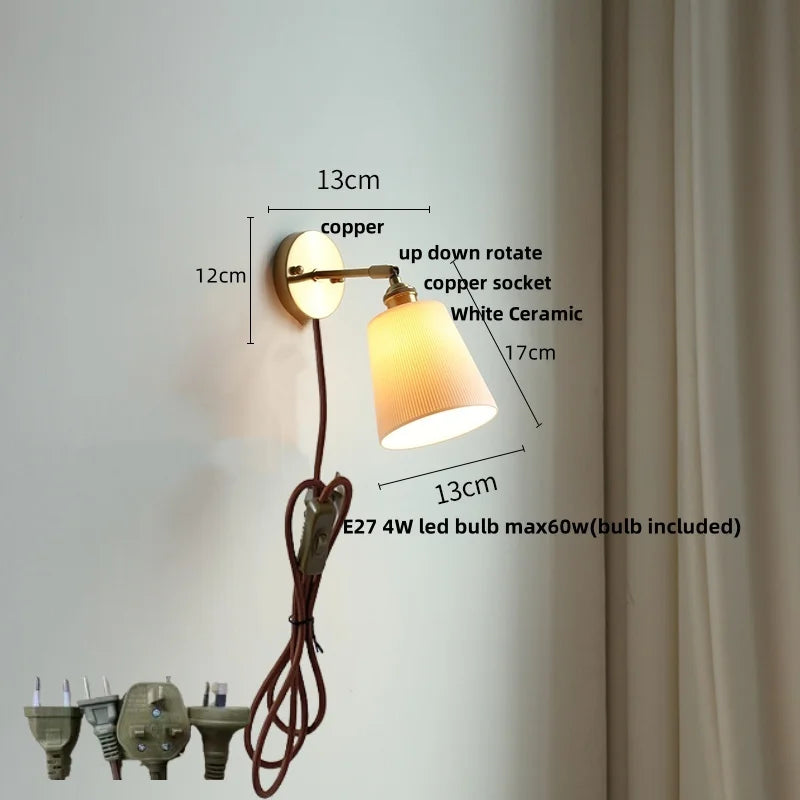 Helnys LED Wall Lights Pull Chain Switch Bedroom Bedside Lamp