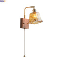 Helnys LED Wall Lamp Amber Glass Wood Switch Living Room Stair Light