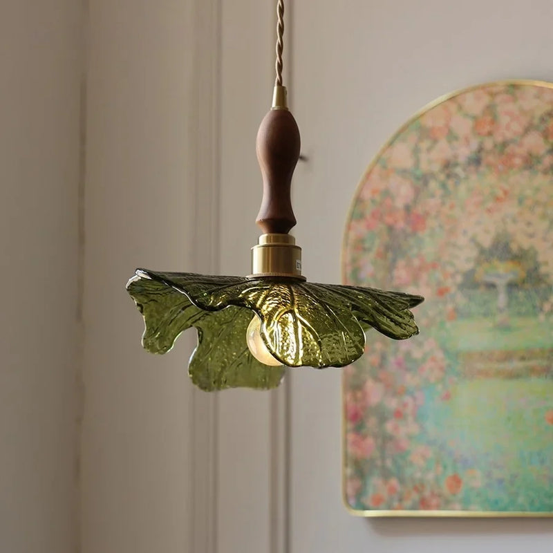 Helnys Green Glass LED Pendant Light with Copper Socket, Modern Nordic Design