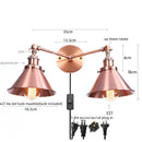 Helnys Loft Plug In 2 Head LED Wall Lights for Bedroom Mirror Industrial Style