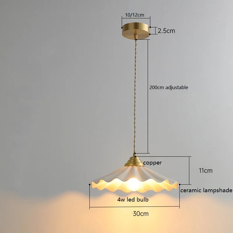 Helnys Ceramic LED Pendant Light - Japanese Style Vintage Copper Hanging Lamp