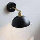 Helnys Black Round Wood LED Wall Lamp With Switch - Bedroom Living Room Home Design
