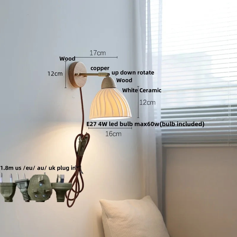 Helnys Ceramic Wood Wall Sconce Up Down Rotate LED Light Fixture