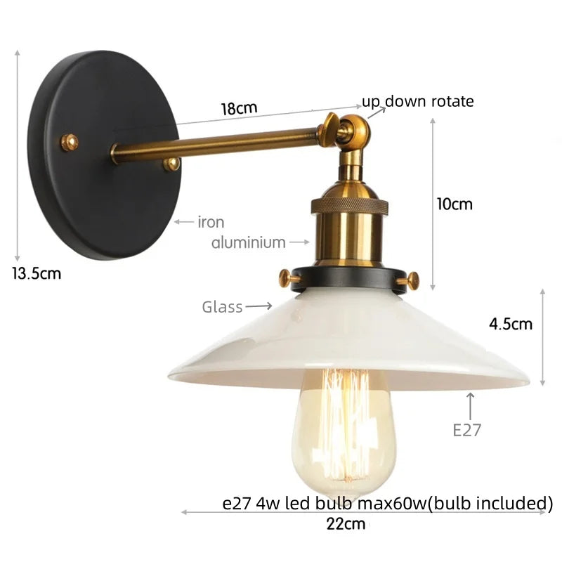 Helnys White LED Wall Lights - Industrial Style Bedside Lamp