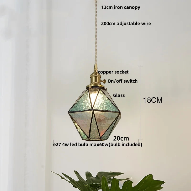 Helnys Blue Glass Wire Adjustable LED Pendant Light - Nordic Modern Hang Lamp