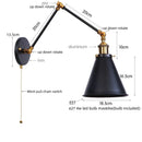 Helnys Industrial Black Swing Arm LED Wall Sconce Vintage Loft Plug-In Lamp