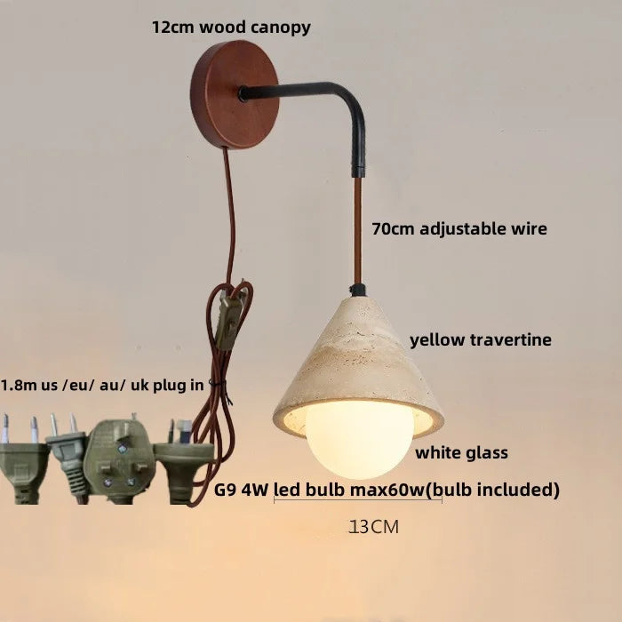 Helnys Yellow Travertine LED Wall Sconce Adjustable Lamparas for Home Decor