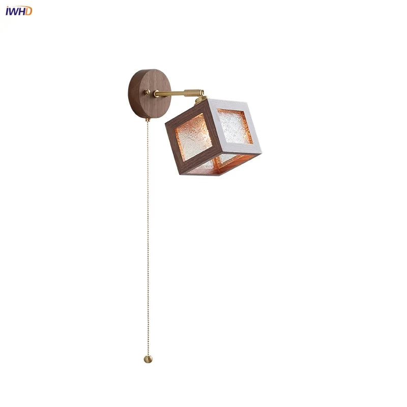 Helnys Walnut Wood LED Wall Sconce Glass Bathroom Light