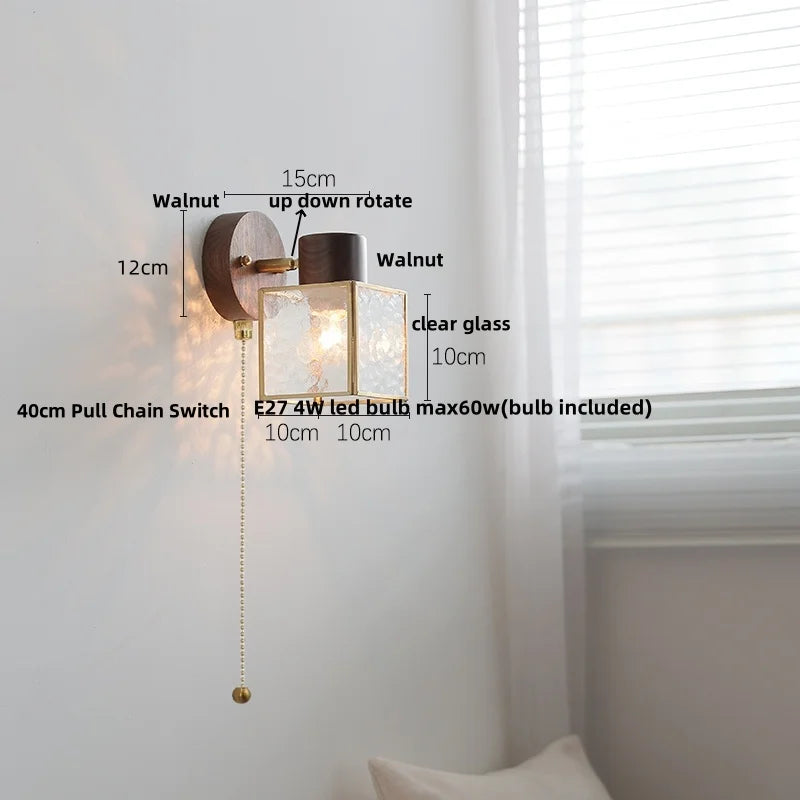 Helnys Modern LED Wall Light Fixture White Ceramic Walnut Wood Bedside Lamp