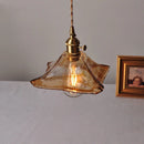 Helnys Amber Glass Pendant Light with Copper Knob Switch - Vintage Loft LED Fixture