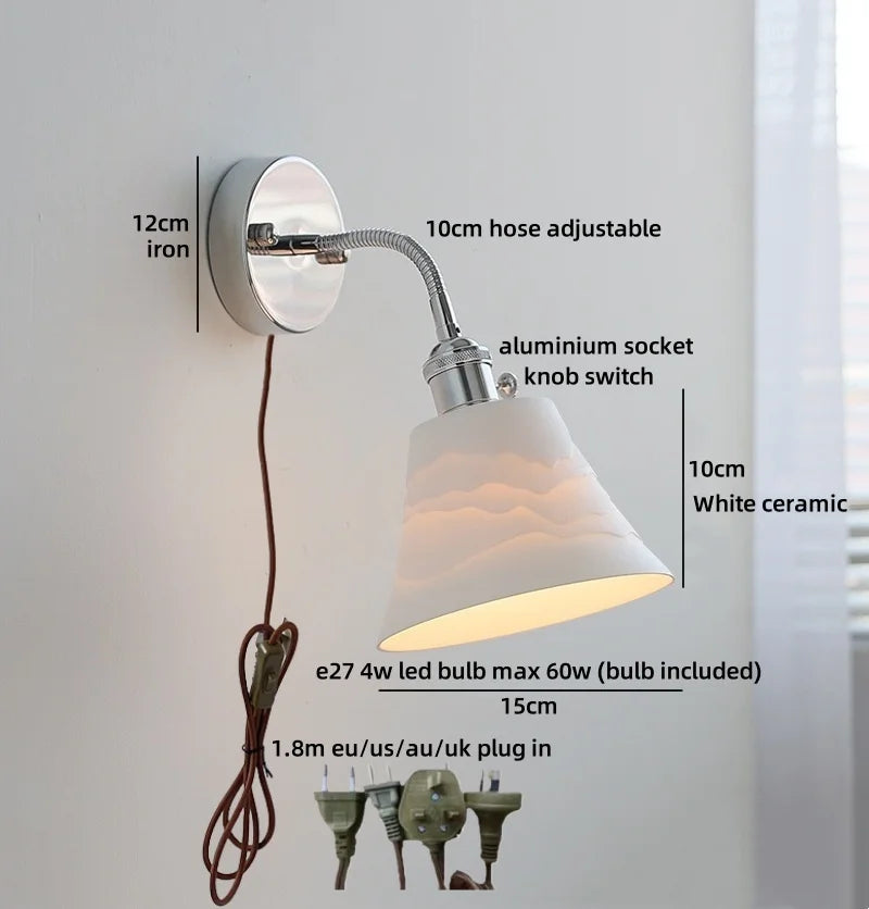 Helnys Ceramic LED Wall Light Luxury Indoor Living Room Balcony Decor Bedside Lamp