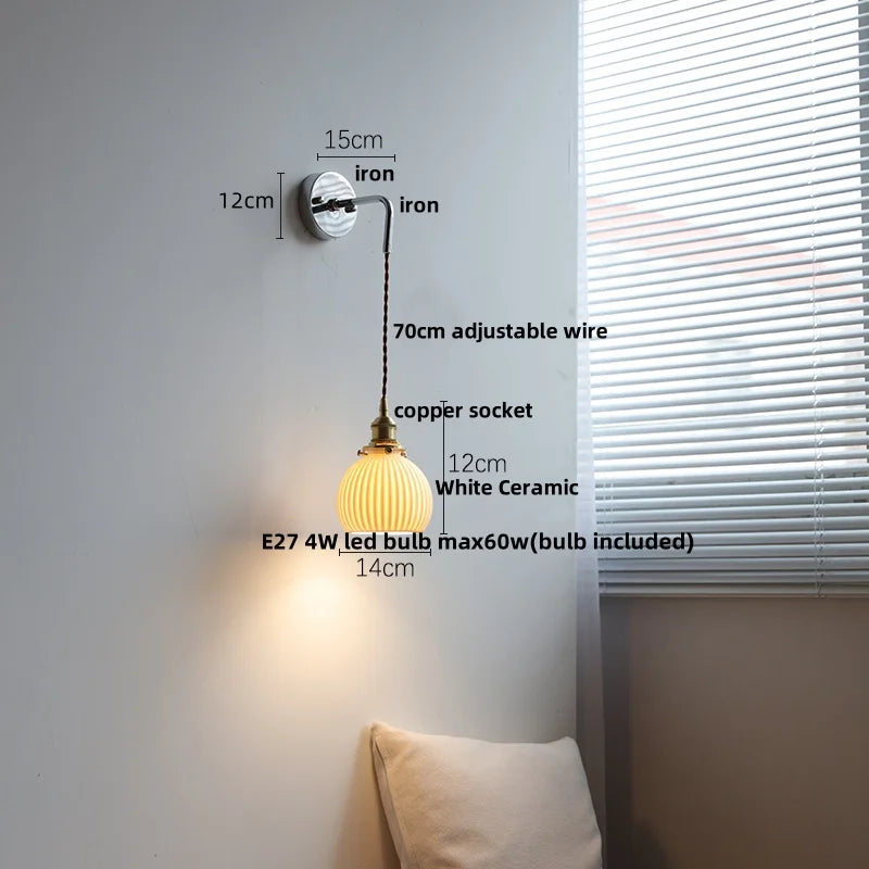 Helnys Nordic White Ceramic LED Wall Sconce Modern Hotel Dining Stair Light