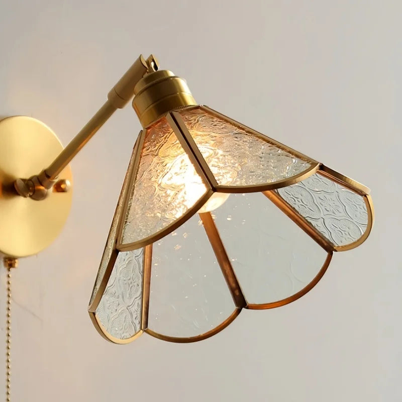 Helnys Vintage Glass LED Wall Lights Up Down Brass Arm Bedside Lamp