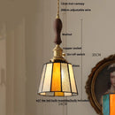 Helnys Tiffany Style Glass Pendant Light Fixture with Walnut Wood Finish