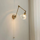 Helnys Brass Swing Arms LED Wall Light, Modern Nordic Clear Glass Bedside Lamp